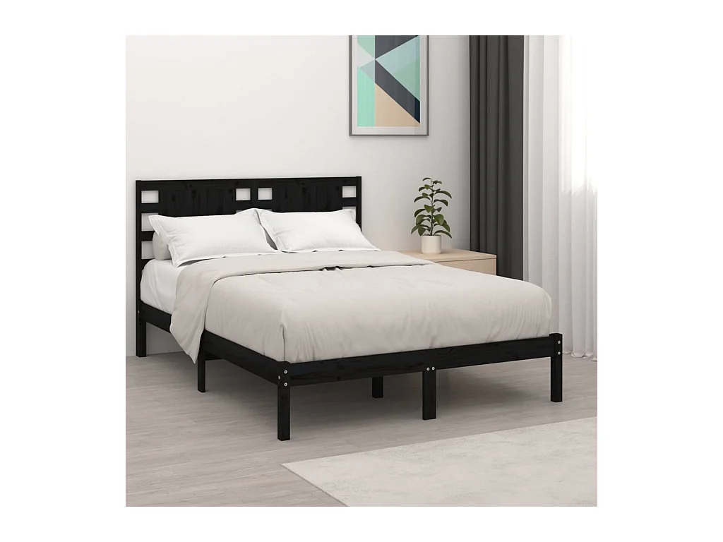 Struttura letto nera senza materasso 140x190 cm in legno massello di pino