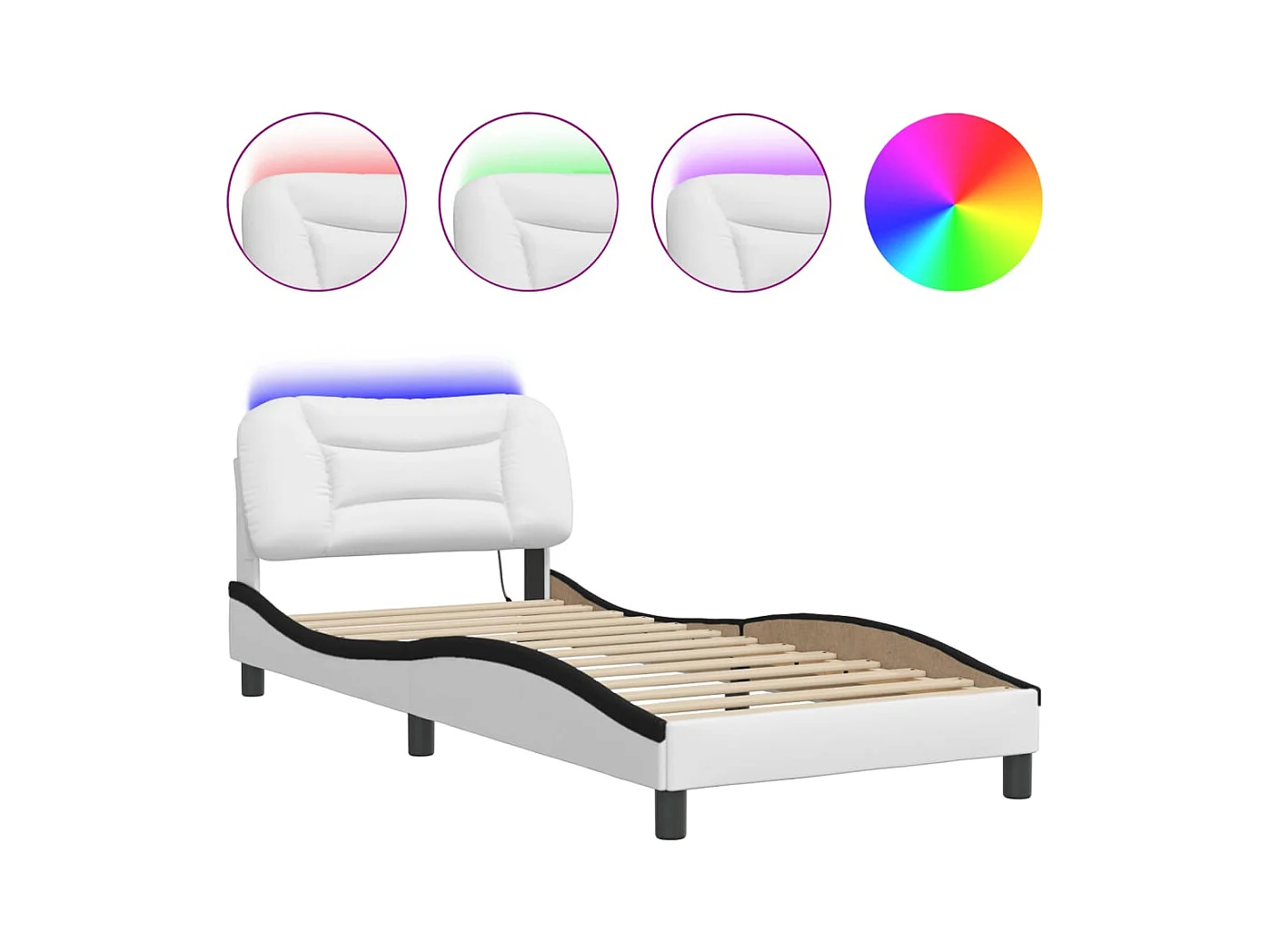 Cadre de lit avec LED sans matelas blanc et noir 80x200 cm