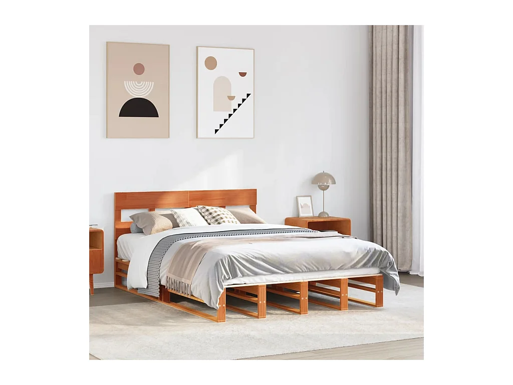 Estructura de cama sin colchón, color marrón cera, 160x200cm, madera maciza de pino