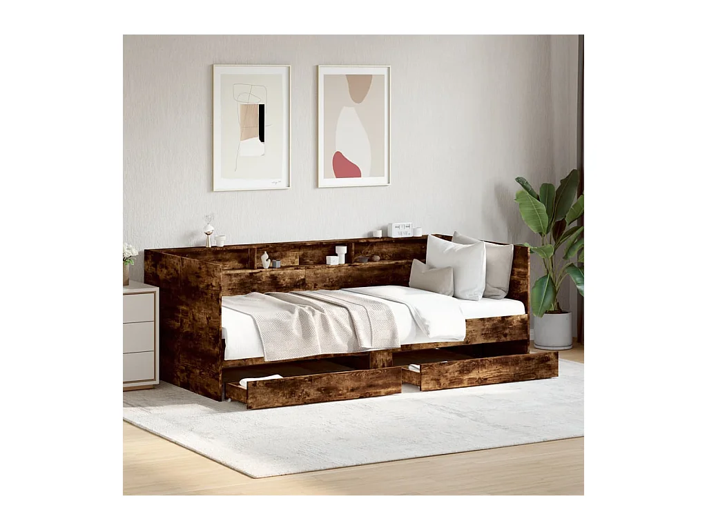Cama de día con cajones sin colchón roble ahumado 100x200 cm