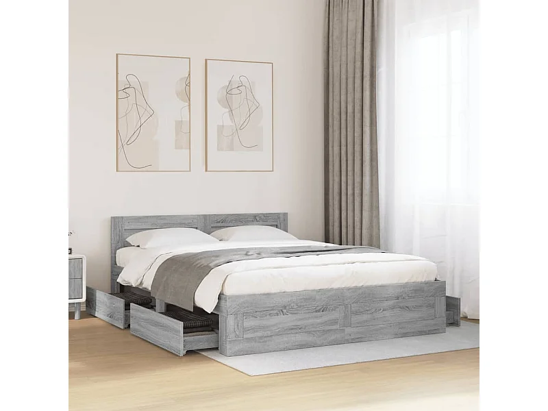 Estructura de cama y cabecero sin colchón Sonoma gris 160x200 cm