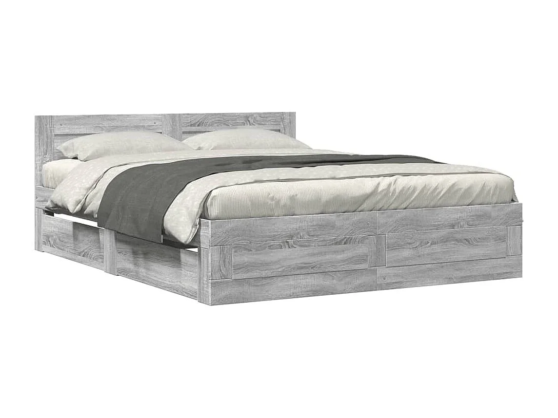 Struttura letto e testiera senza materasso Sonoma grigio 160x200 cm
