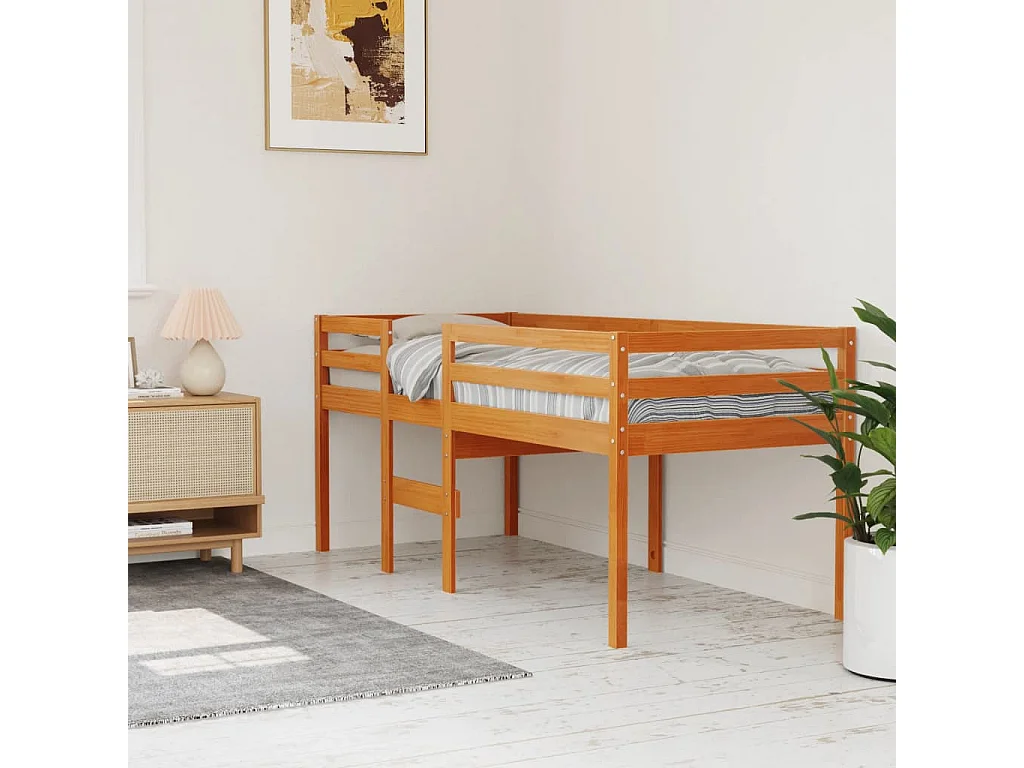 Letto alto senza materasso marrone cerato 90x190 cm legno massello