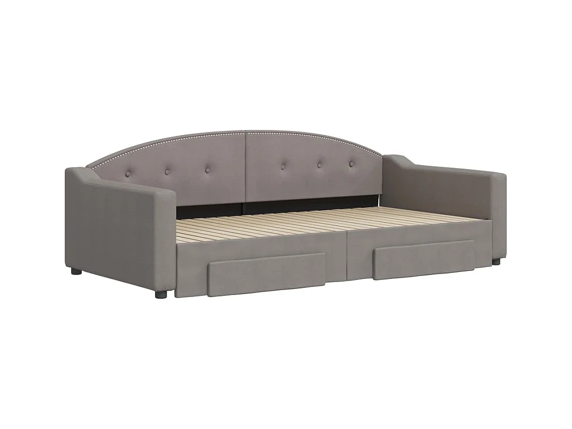 Lit de jour avec gigogne et tiroirs taupe 100x200 cm tissu