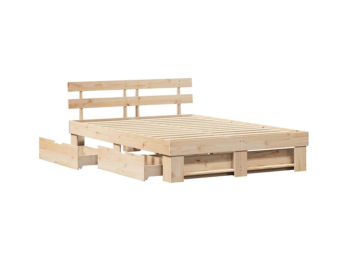 Cadre de lit avec tiroir Marron 160 x 200 cm Bois massif en pin
