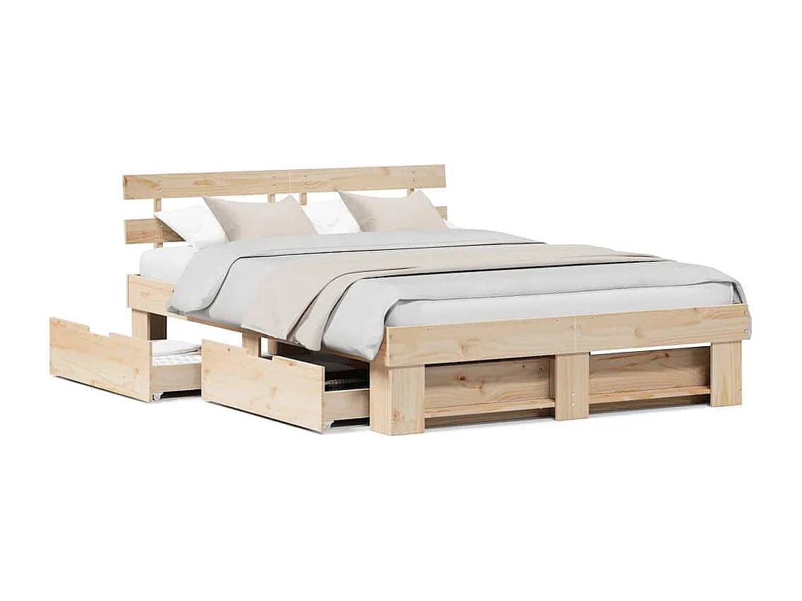 Bettgestell mit Schublade Braun 160 x 200 cm Massivholz Kiefer
