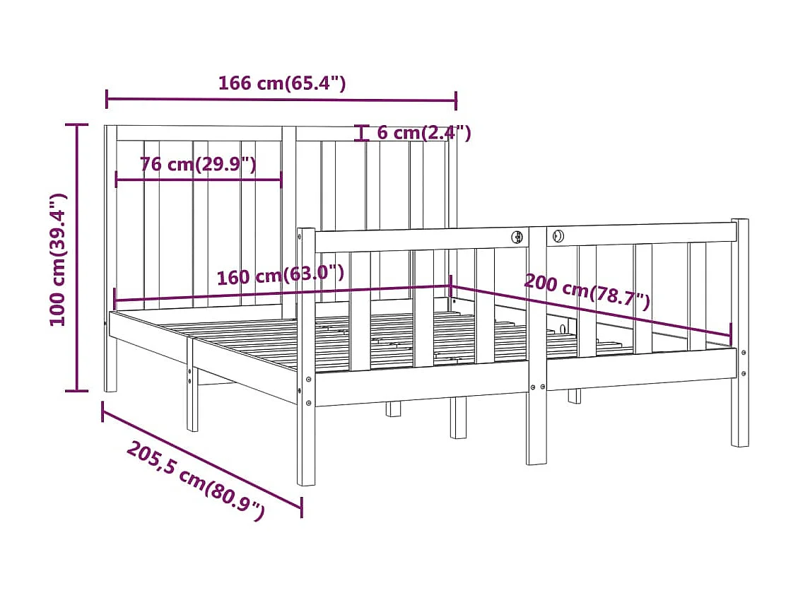 Struttura letto senza materasso bianco 160x200 cm in legno massello