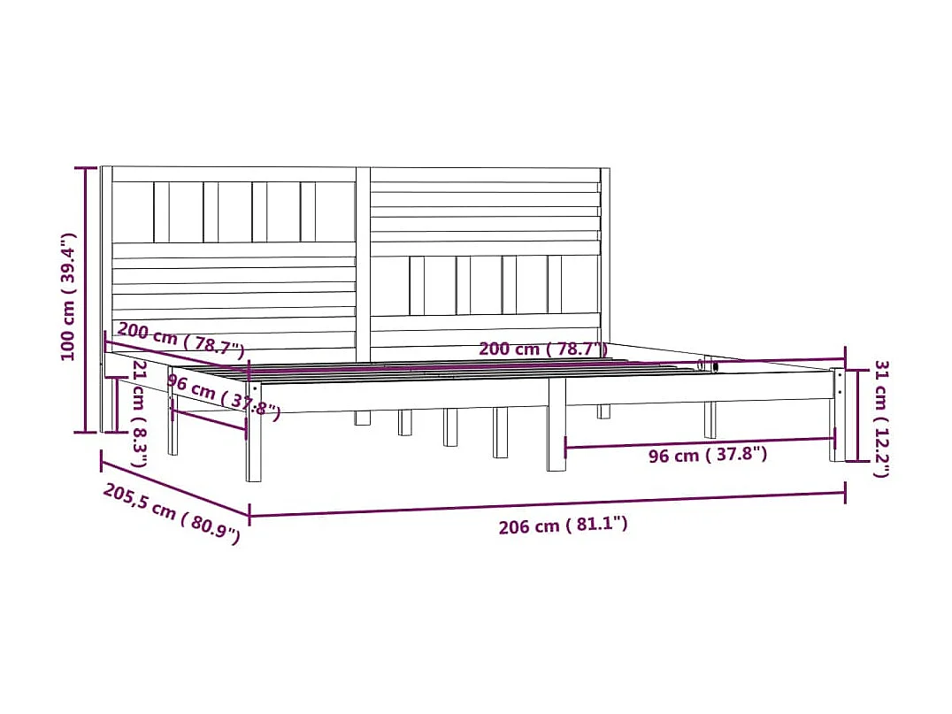 Cadre de lit sans matelas bois massif de pin 200x200 cm