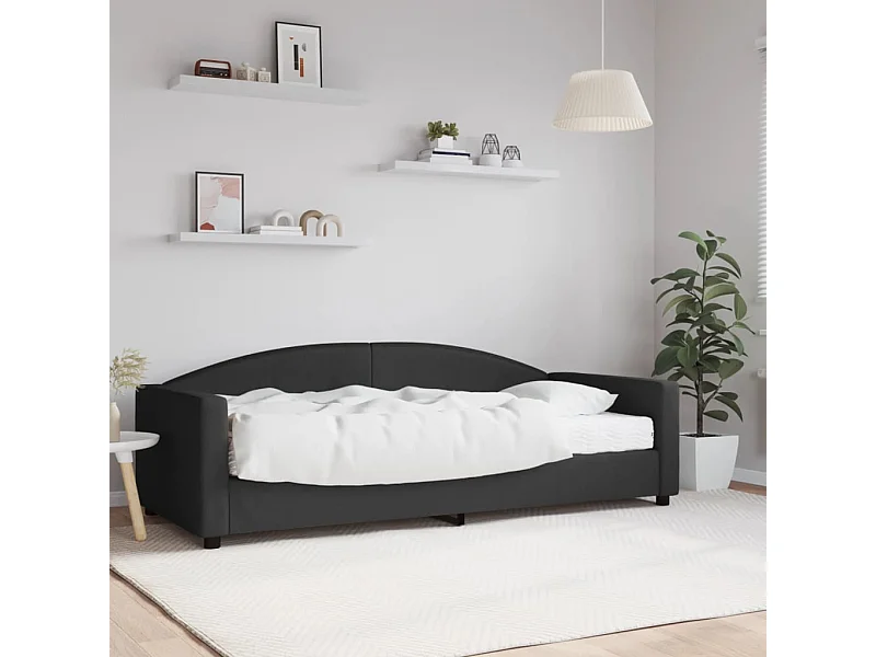 Lit de jour avec matelas noir 90x200 cm tissu