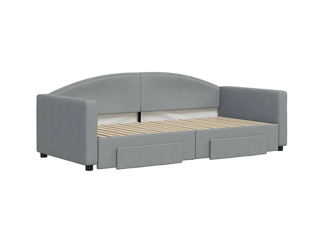 Divano letto con rotelle e cassetti tessuto grigio chiaro 90x190 cm