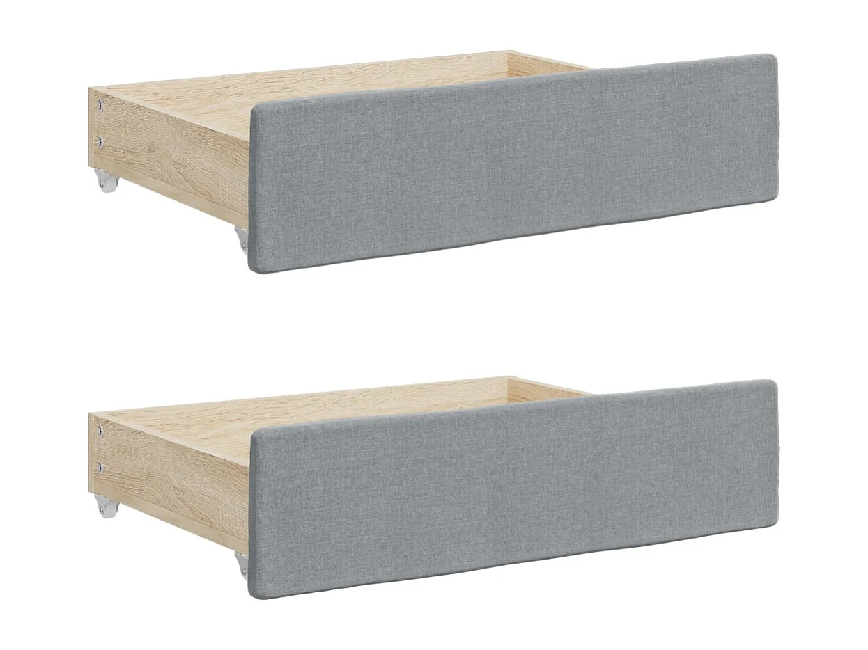 Divano letto con rotelle e cassetti tessuto grigio chiaro 90x190 cm