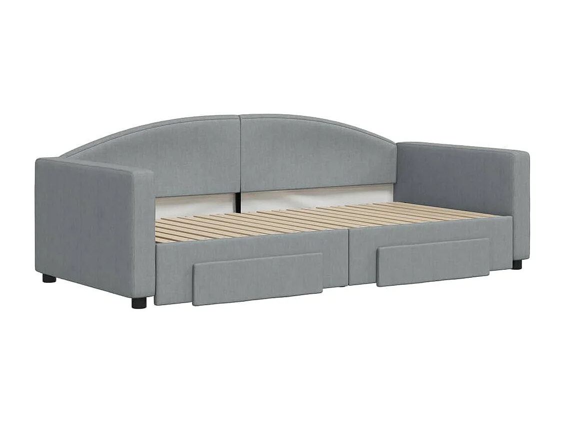 Lit de jour avec gigogne et tiroirs gris clair 90x190 cm tissu
