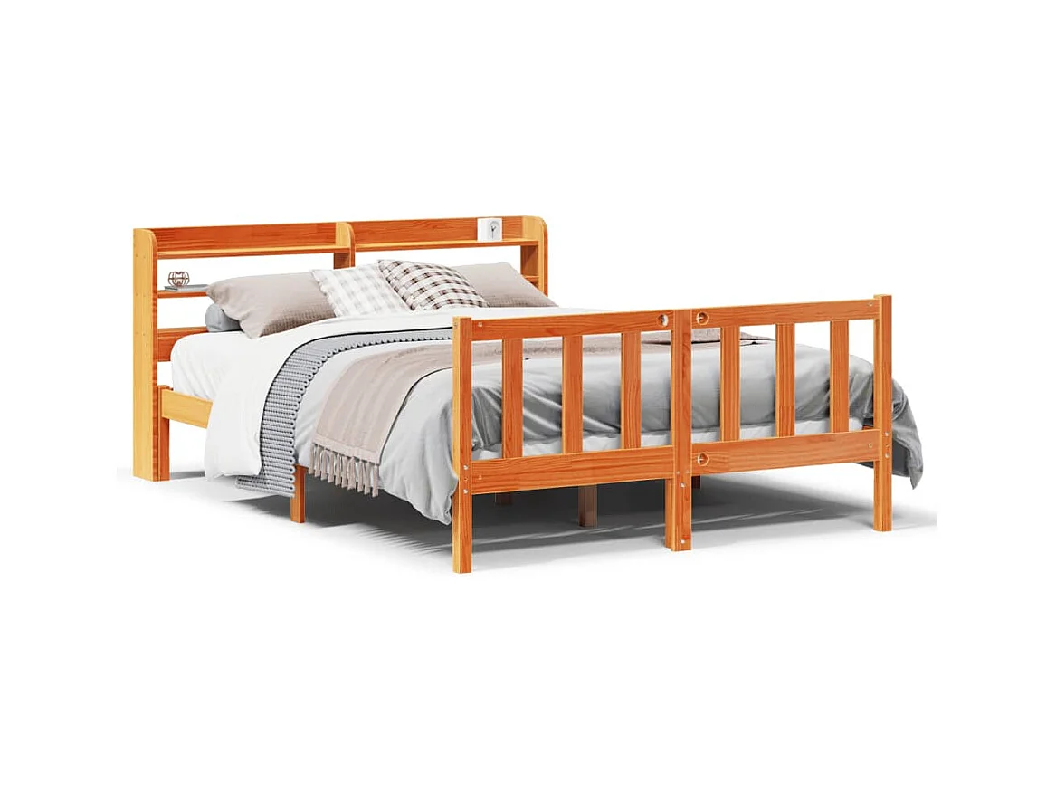 Estructura de cama y cabecero sin colchón marrón cera 120x190 cm