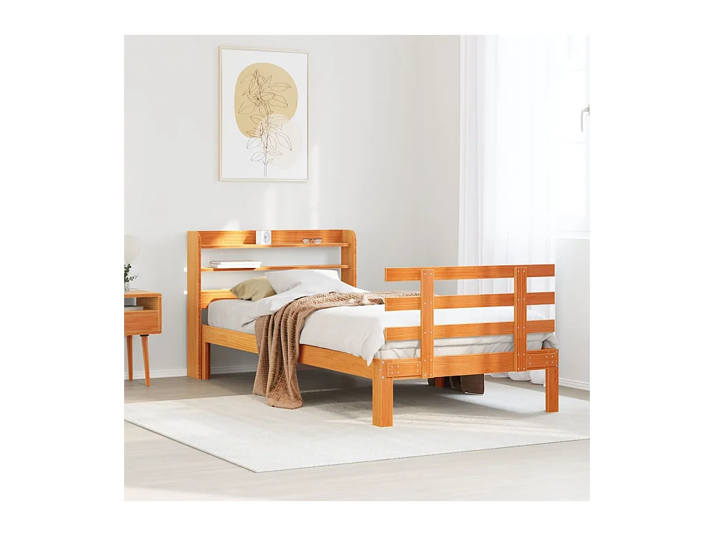 Cadre de lit avec tête de lit sans matelas cire marron 75x190cm