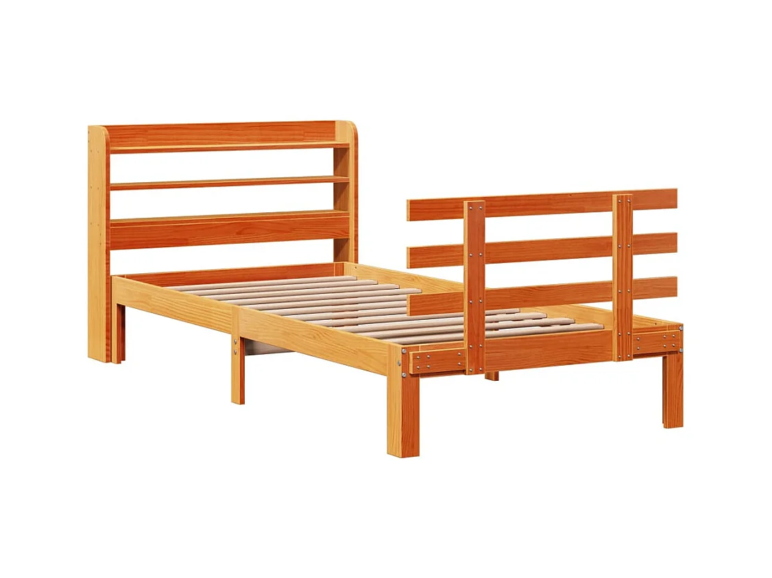 Cadre de lit avec tête de lit sans matelas cire marron 75x190cm