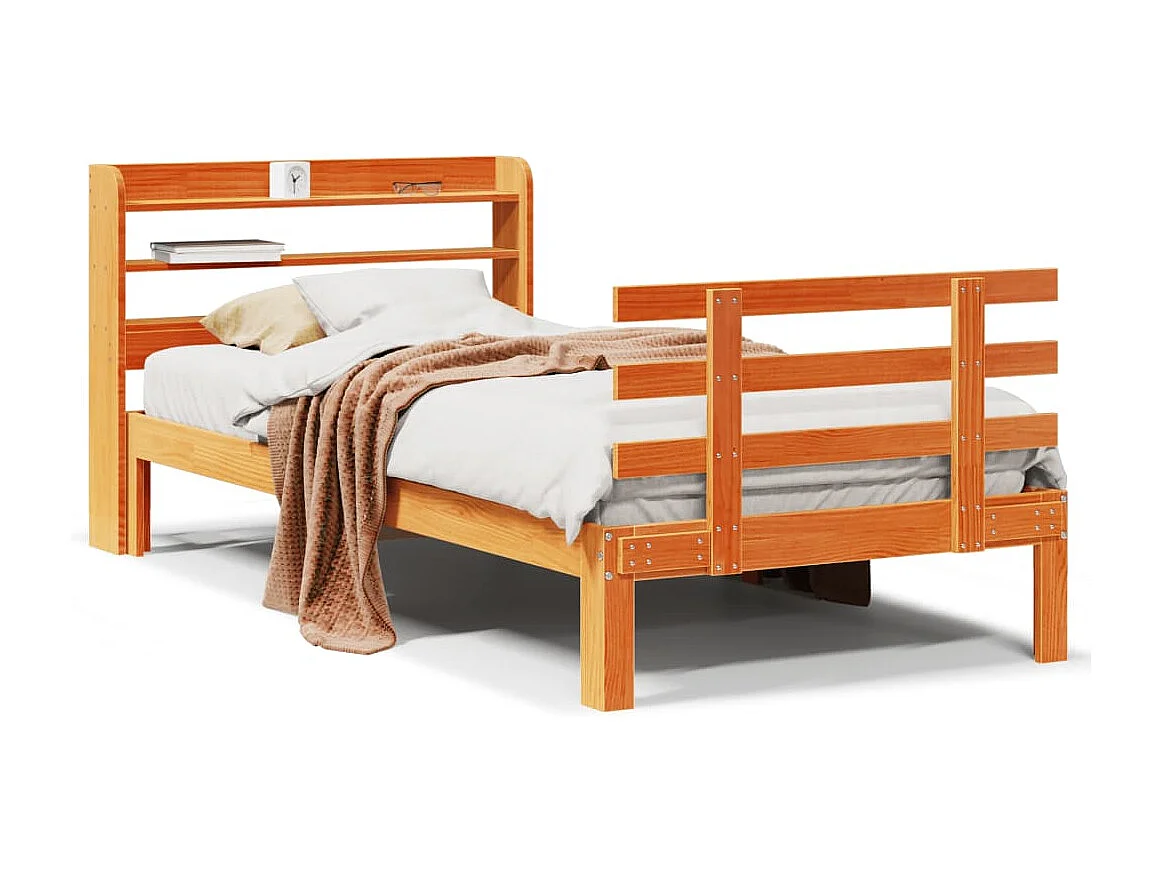 Struttura letto con testiera senza materasso cera marrone 75x190cm