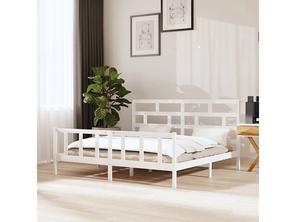 Struttura letto senza materasso in legno massello bianco 200x200 cm