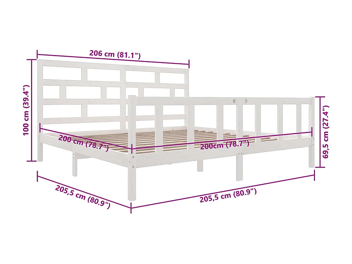 Struttura letto senza materasso in legno massello bianco 200x200 cm