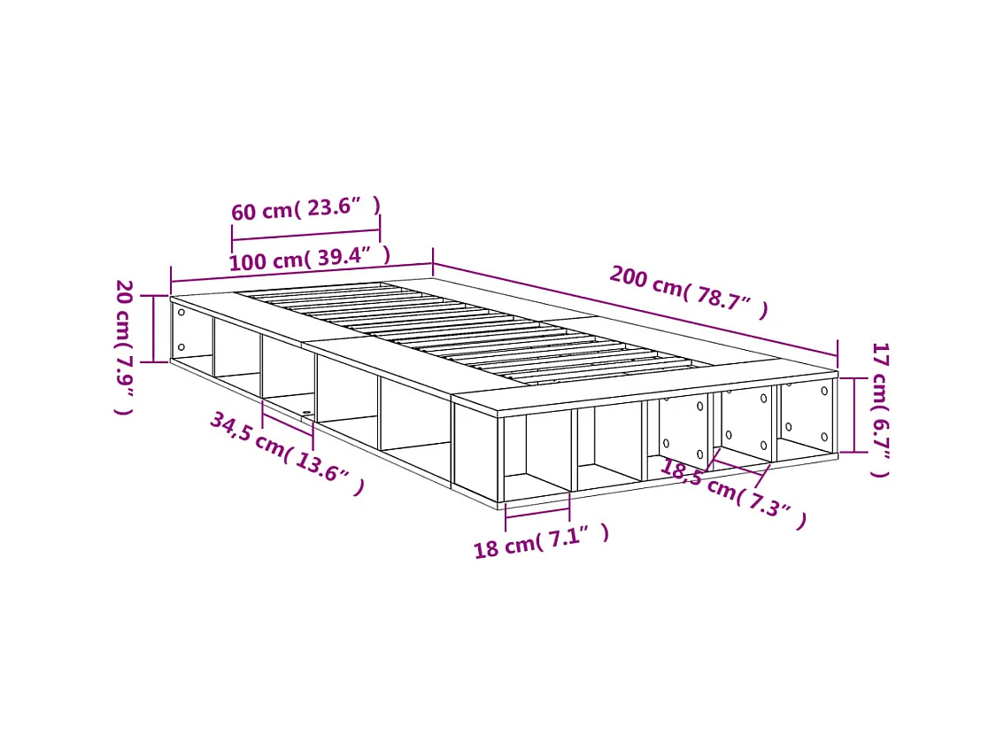 Estructura de cama sin colchón blanca 100x200 cm