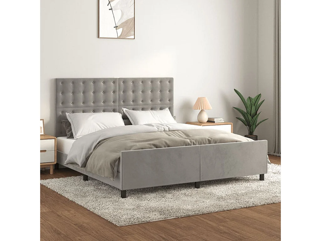 Cadre de lit sans matelas gris clair 160x200 cm velours