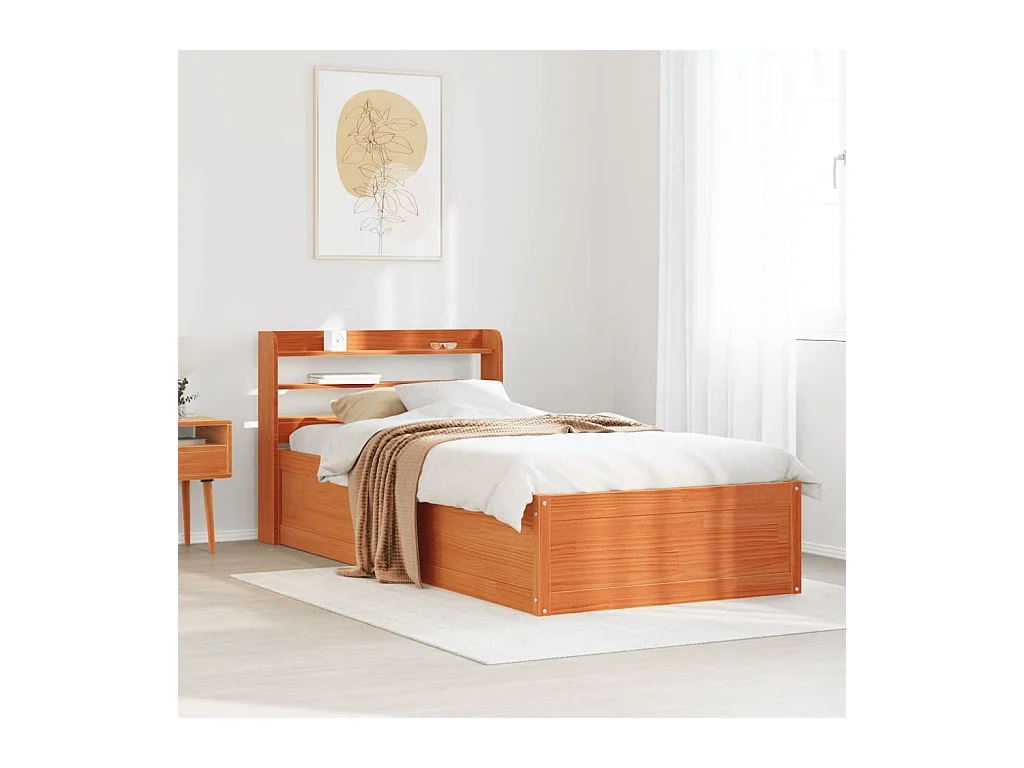 Estructura de cama con cabecero encerado marrón 75x190 cm madera de pino