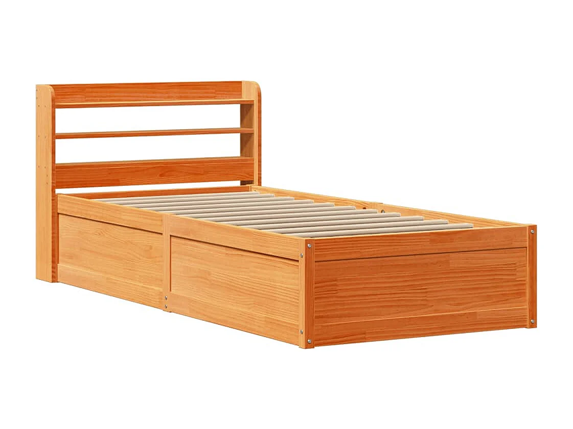 Struttura letto con testiera in cera marrone 75x190 cm in legno di pino