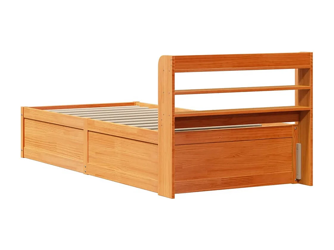 Struttura letto con testiera in cera marrone 75x190 cm in legno di pino