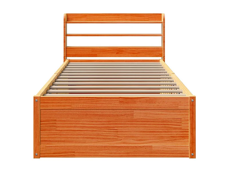 Struttura letto con testiera in cera marrone 75x190 cm in legno di pino