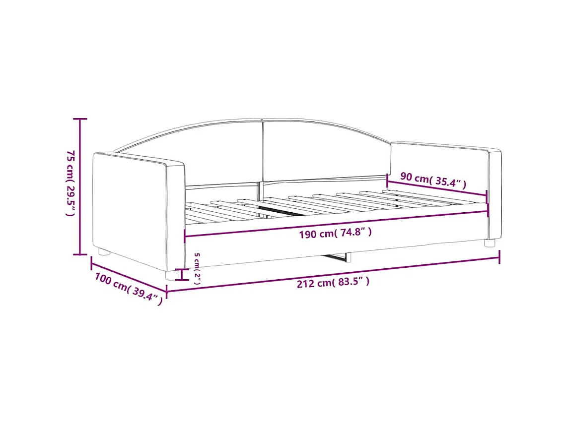 Divano letto senza materasso in tessuto nero 90x190 cm