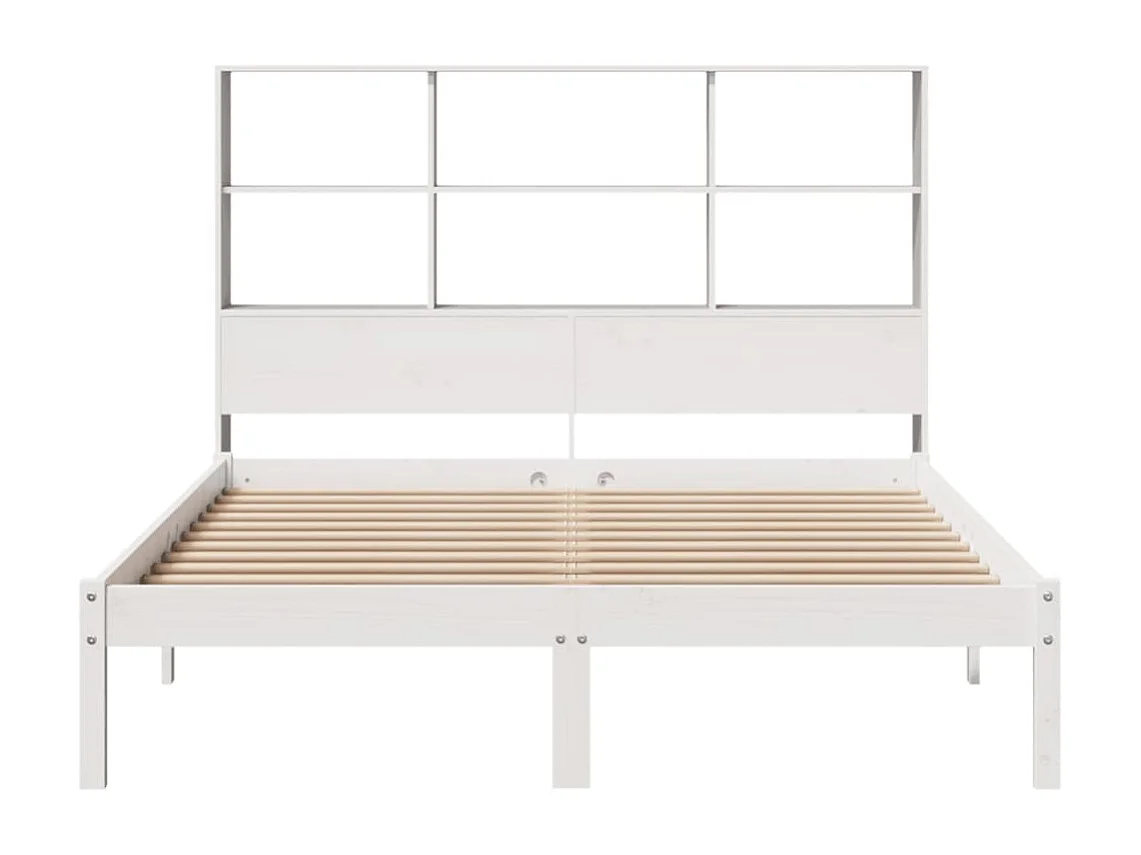 Lit bibliothèque sans matelas blanc 140x190 cm bois pin massif