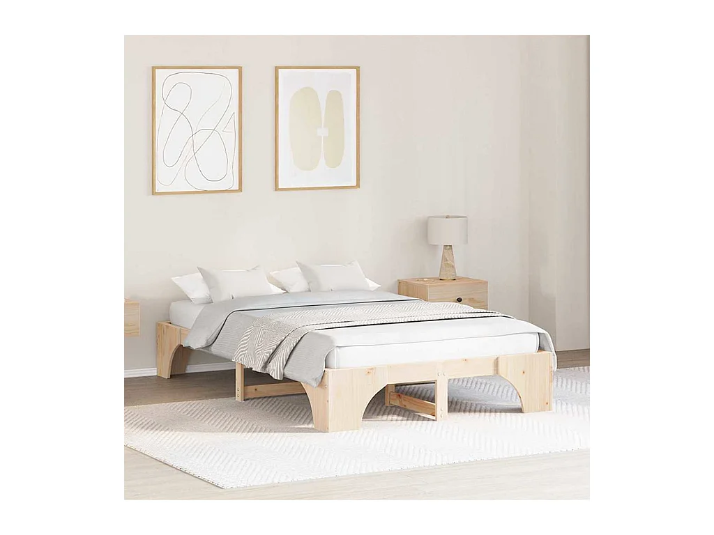 Cadre de lit Pin massif 135 x 190 cm Bois massif en pin