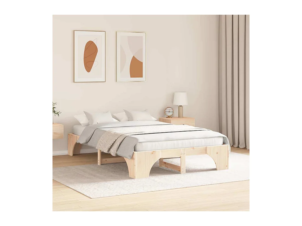 Cadre de lit Pin massif 135 x 190 cm Bois massif en pin