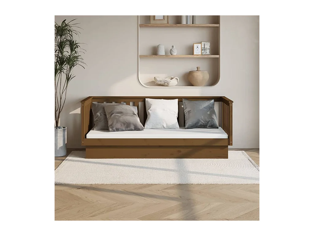 Cama de día marrón miel sin colchón 90x190 cm madera maciza de pino