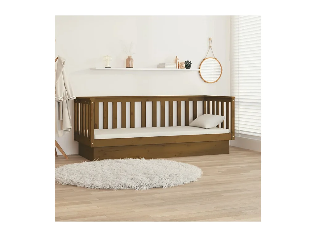 Cama de día marrón miel sin colchón 90x190 cm madera maciza de pino