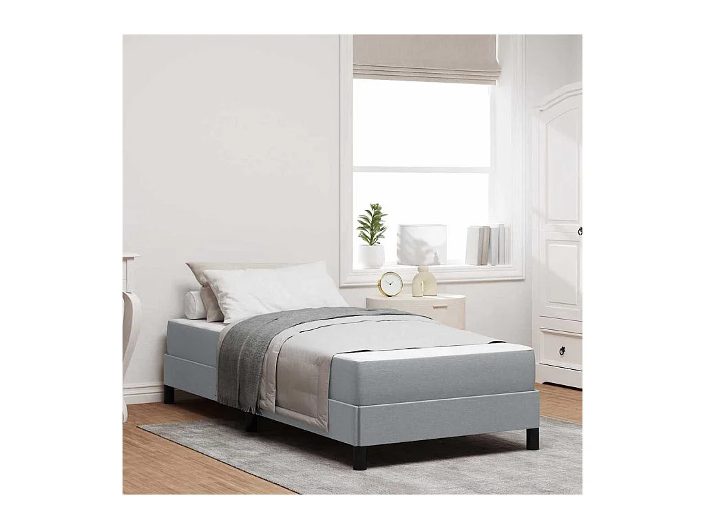 Cama de muelles con colchón Tejido gris claro 90 x 200 cm