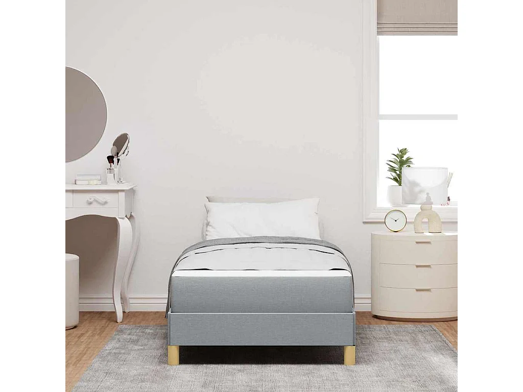Lit à ressorts avec matelas Gris clair 90 x 200 cm tissu