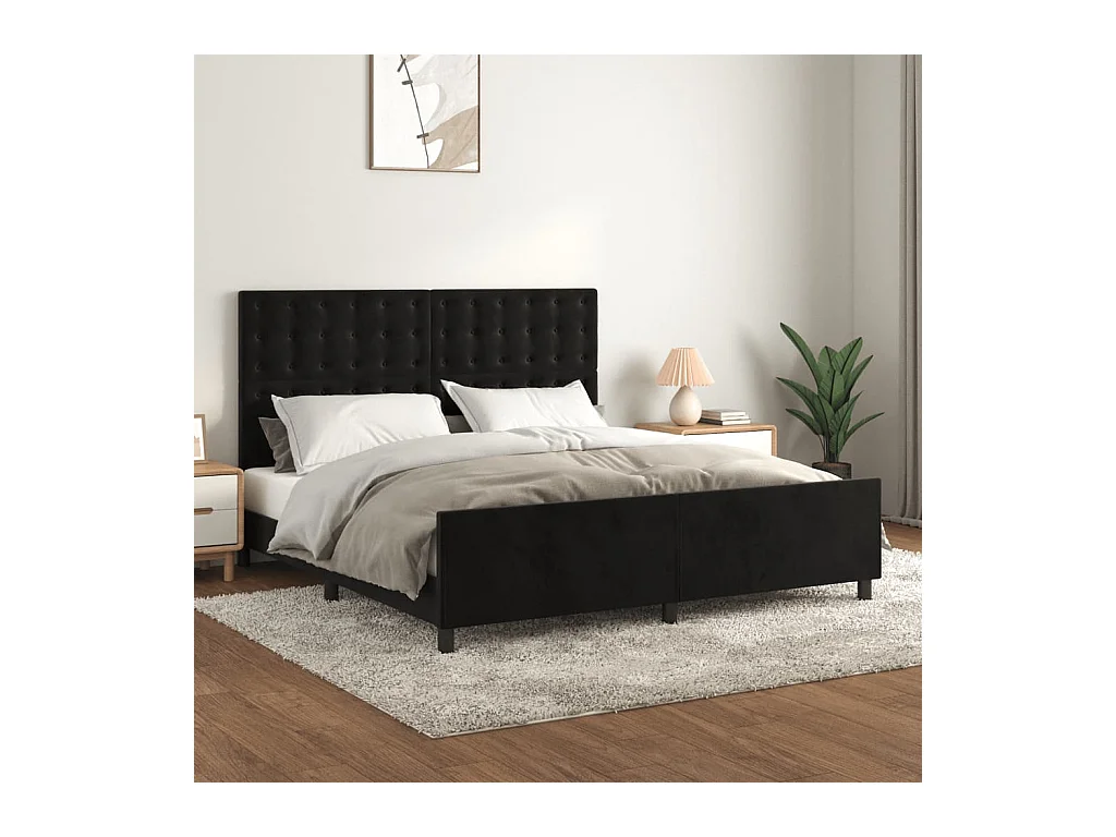Estructura de cama de terciopelo negro sin colchón