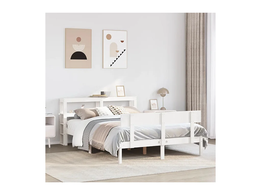 Estructura de cama sin colchón blanca 120x200 cm madera maciza de pino