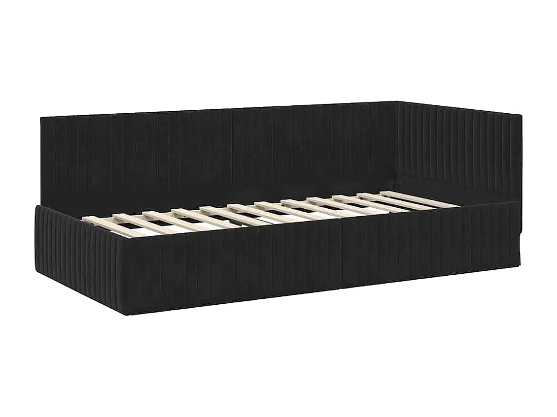 Eckbettgestell mit Kopfteil Schwarz 100 x 200 cm Samt