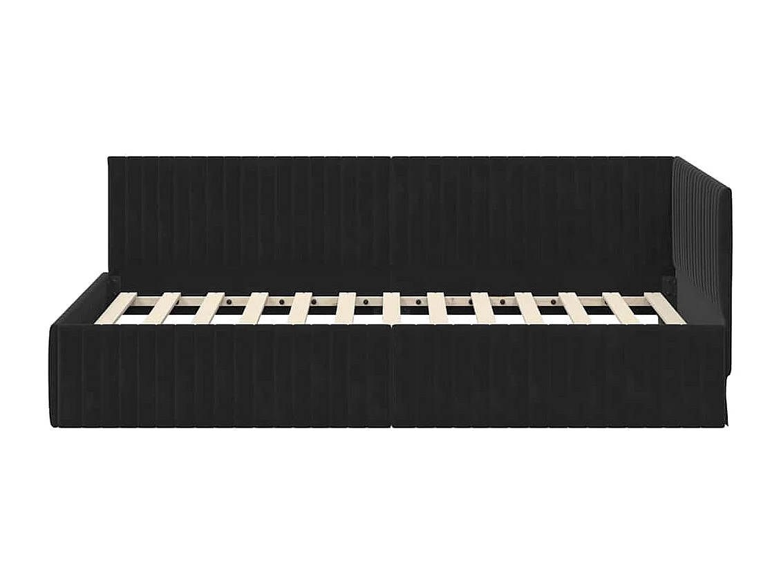 Eckbettgestell mit Kopfteil Schwarz 100 x 200 cm Samt