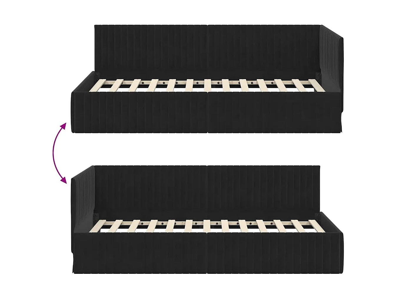 Eckbettgestell mit Kopfteil Schwarz 100 x 200 cm Samt