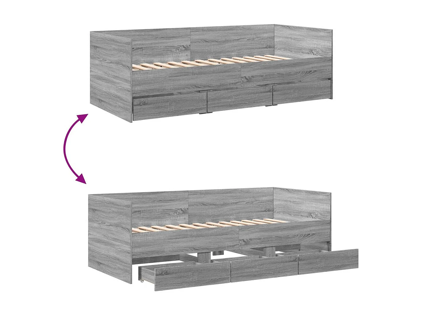 Lit de jour avec tiroirs sans matelas sonoma gris 75x190 cm