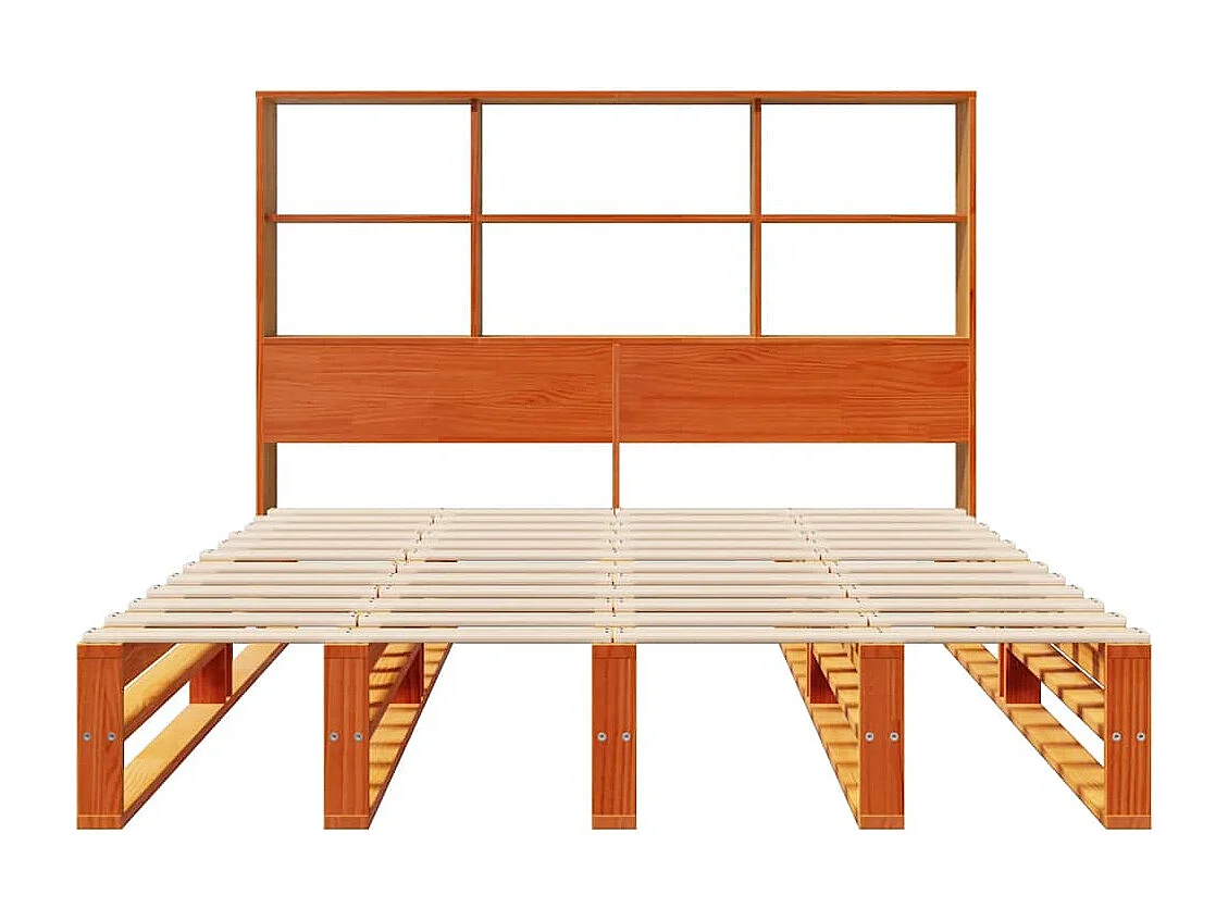 Letto libreria senza materasso, cera marrone, 140x200cm, legno massello