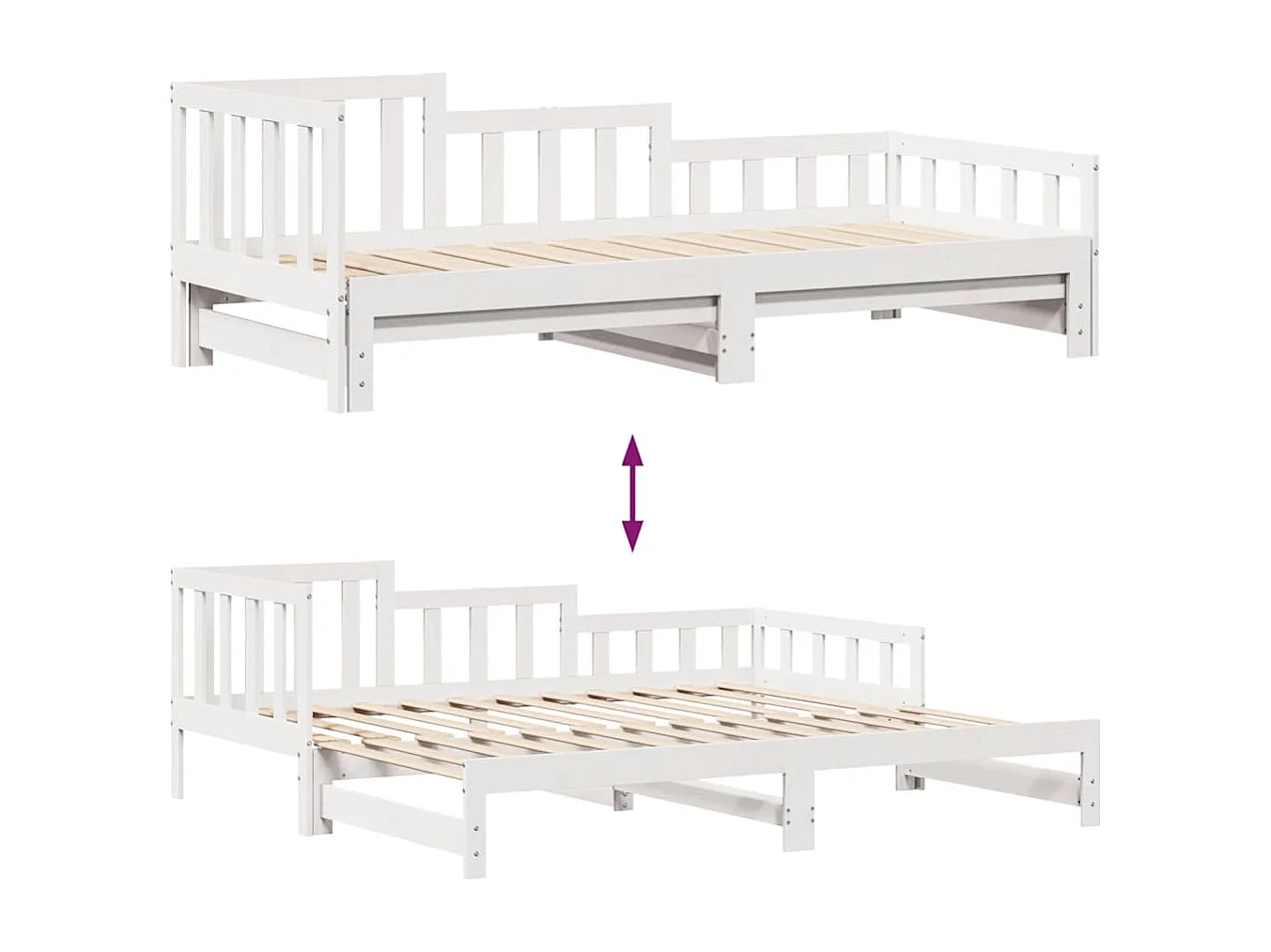 Lit de jour avec gigogne et tiroirs sans matelas blanc 90x200cm