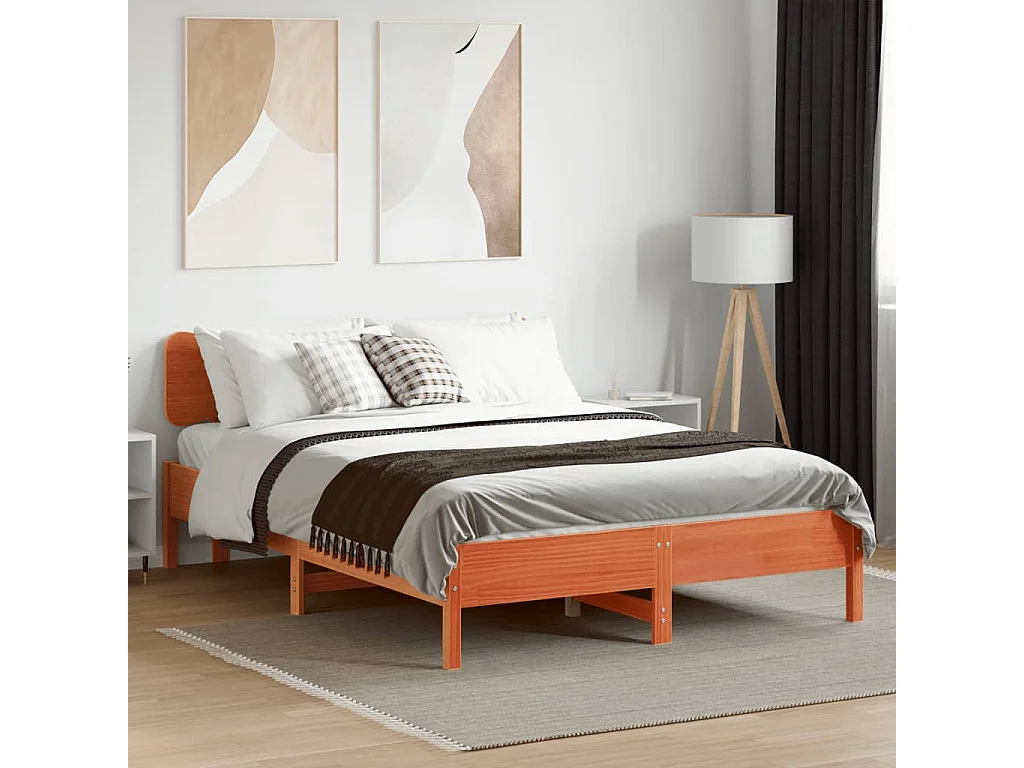 Struttura letto senza materasso, cera marrone, 135x190cm, legno massello di pino