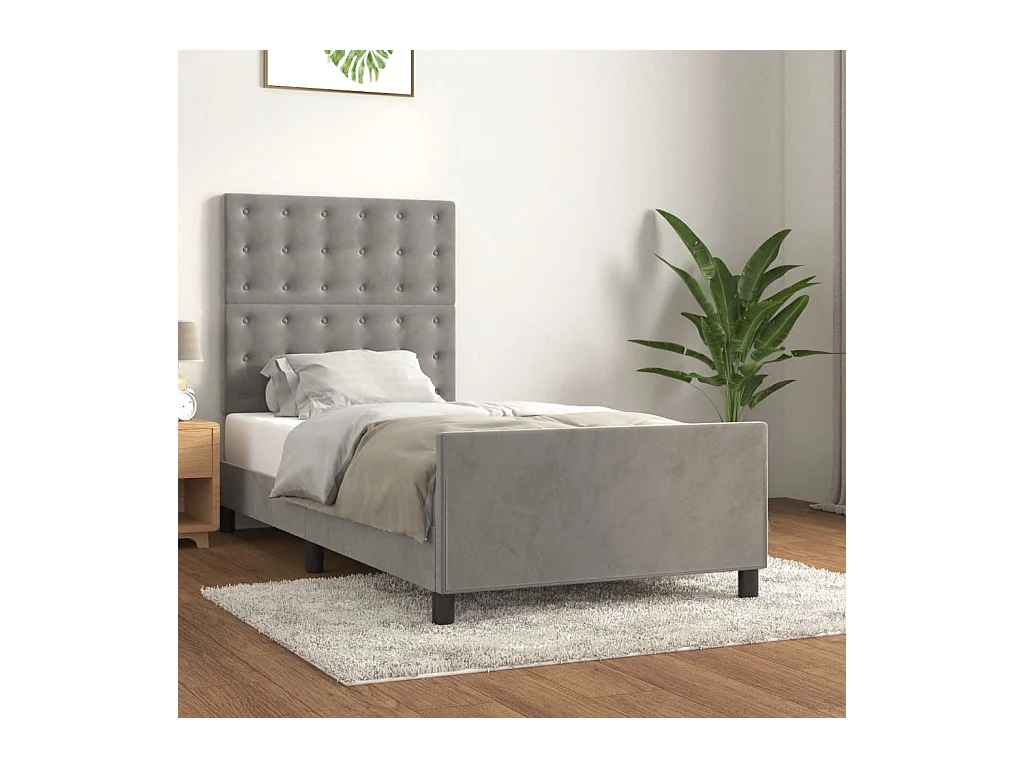 Struttura letto senza materasso grigio chiaro 90x200 cm velluto