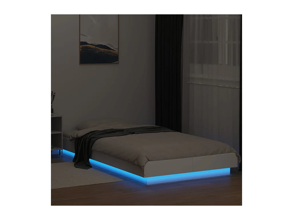 Estructura de cama con luces LED sin colchón blanca 100x200 cm