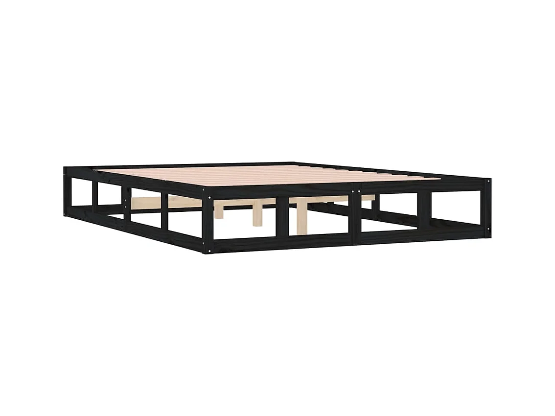 Cadre de lit sans matelas noir 140x190 cm bois massif