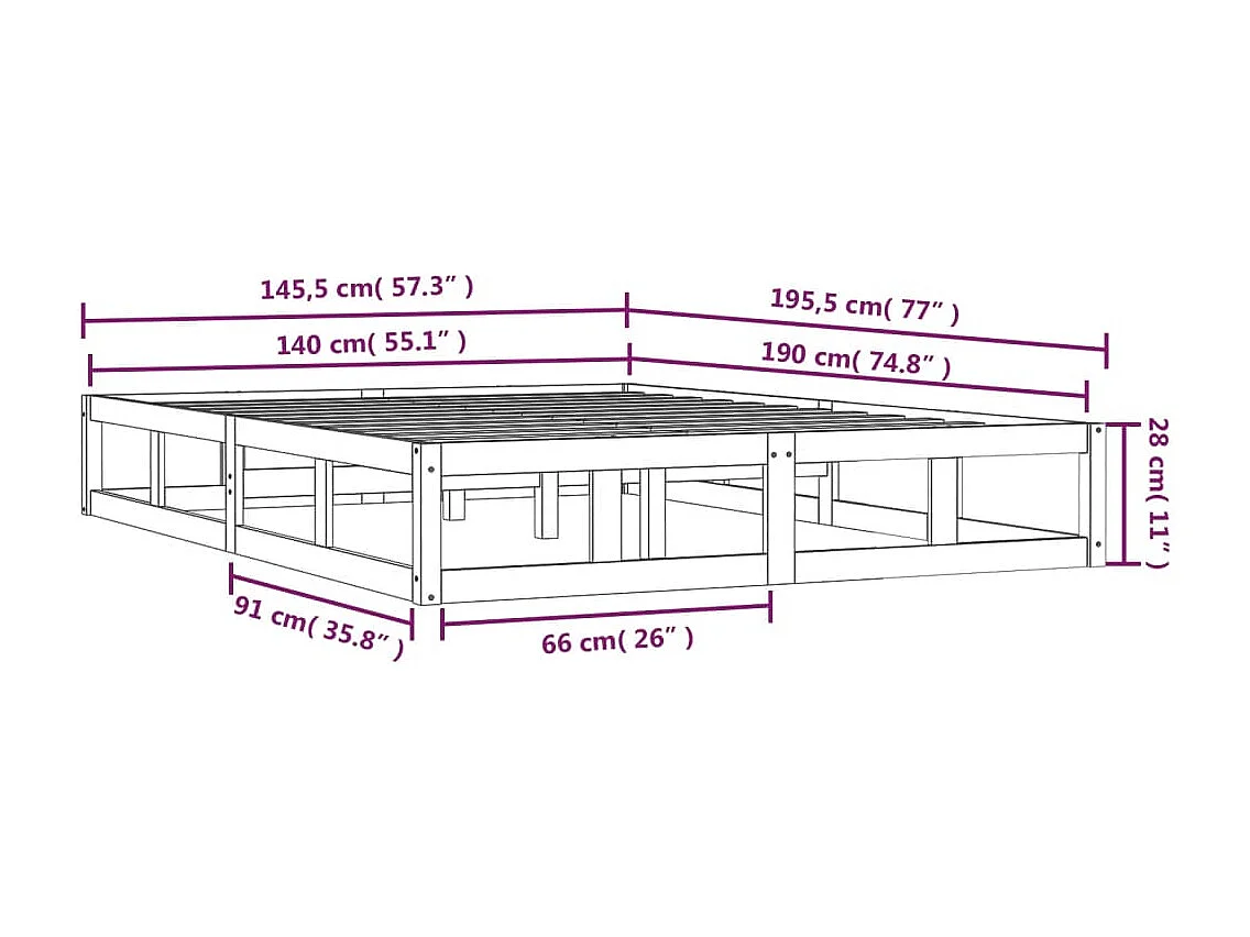 Cadre de lit sans matelas noir 140x190 cm bois massif