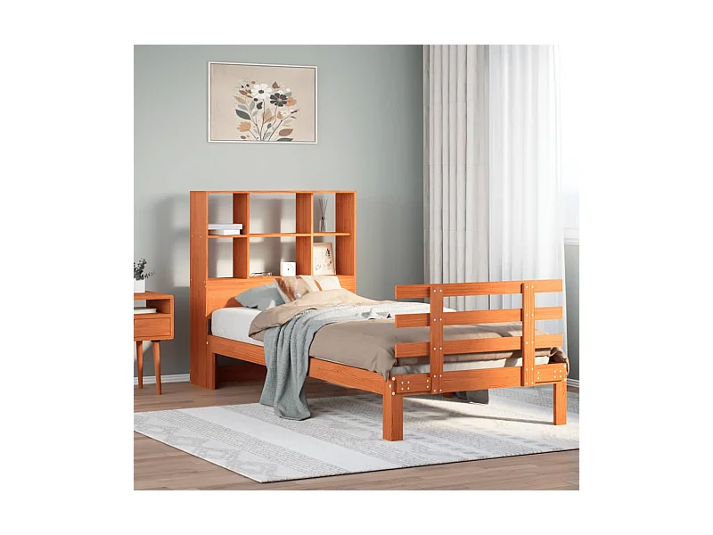 Regalbett ohne Matratze, braun gewachst, 100x200 cm, Kiefer massiv